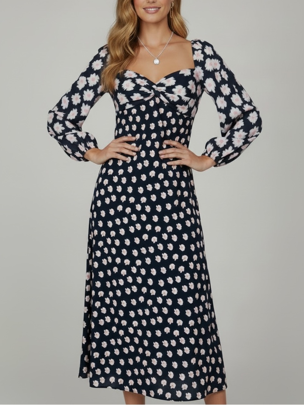 SACHIN + BABI Blue Floral Long Sleeve Twist Front Open Back Melody Dress Size 6